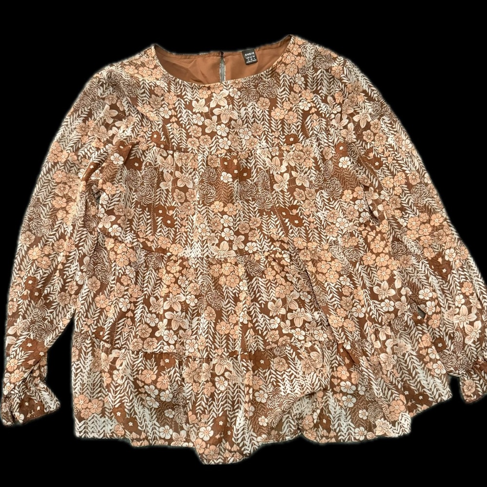 Floral Brown Women's Top Sheer